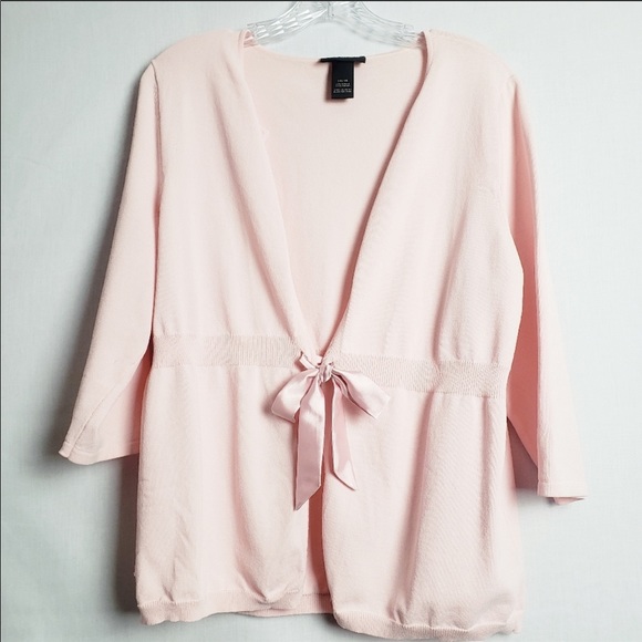 Lane Bryant 3/4 Sleeve Tie Up Pink Sweater - Picture 2 of 4